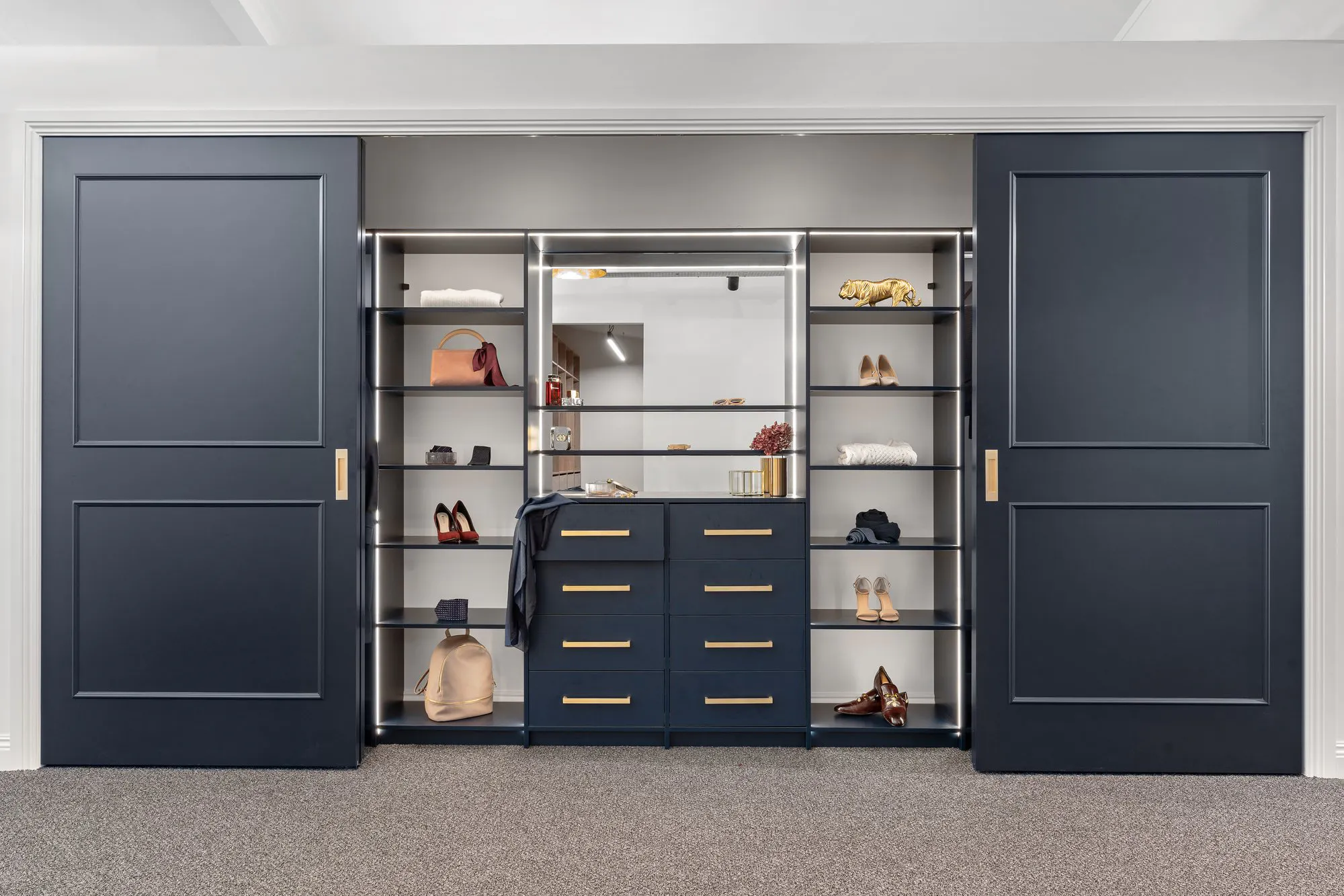Villa sliding wardrobe doors and Flex reach-in wardrobe in blue